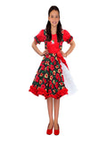 Traje de Huasa China Rojo y Negro Adulto y Niñas